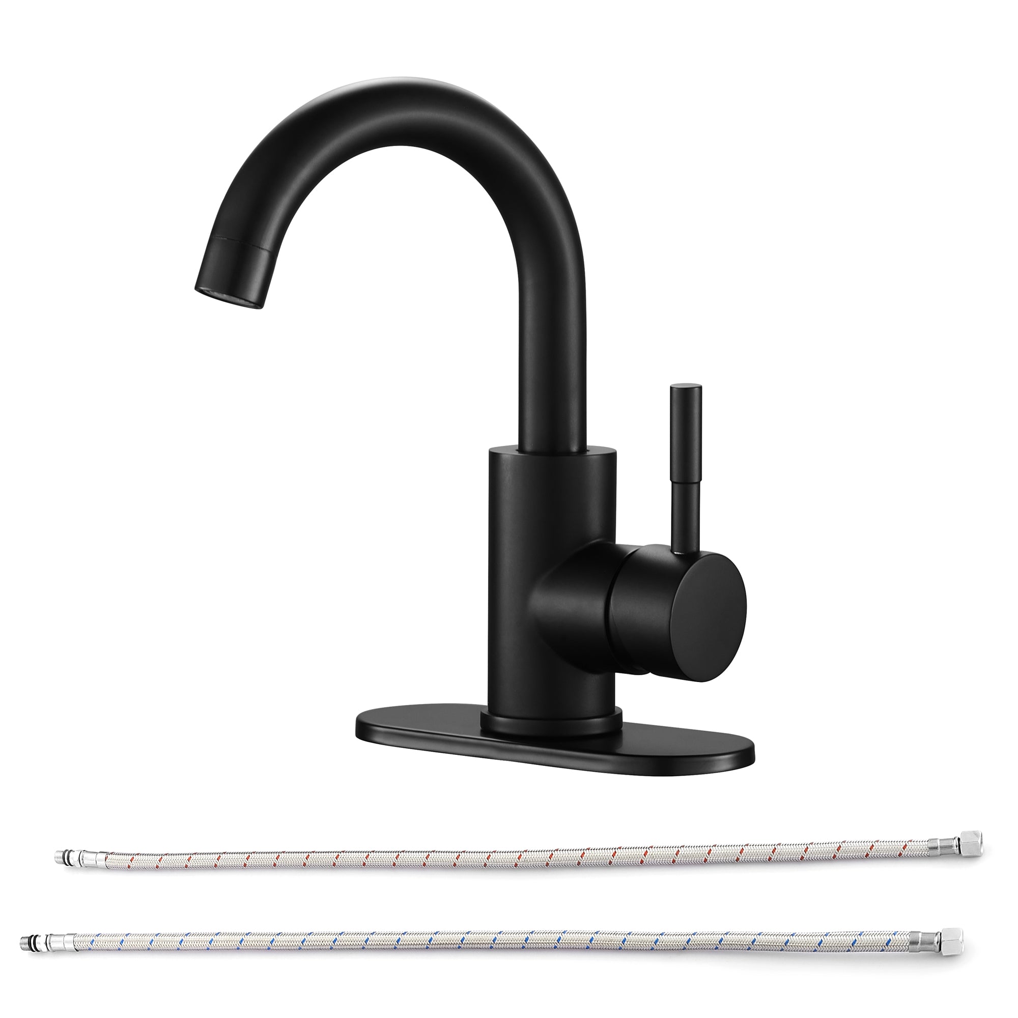 Modern Matte Black Bathroom Faucet Single Hole Single Handle Brass Stainless Steel