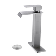 Waterfall Spout Bathroom Sink Single Handle Faucet with Pop-Up Drain (No Overflow)