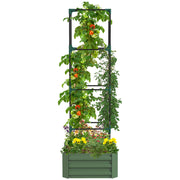 Outsunny Galvanized Raised Garden Bed, 24' x 24' x 11.75' Outdoor Planter Box with Trellis Tomato Cage and Open Bottom for Climbing Vines, Vegetables, Flowers in Backyard, Garden, Patio, Green