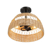 Twinkle Double Lights Semi Flush with Rattan Shade Black Metal Finish for Farmhouse Style Decor 12.6'H x 15'W x 15'D