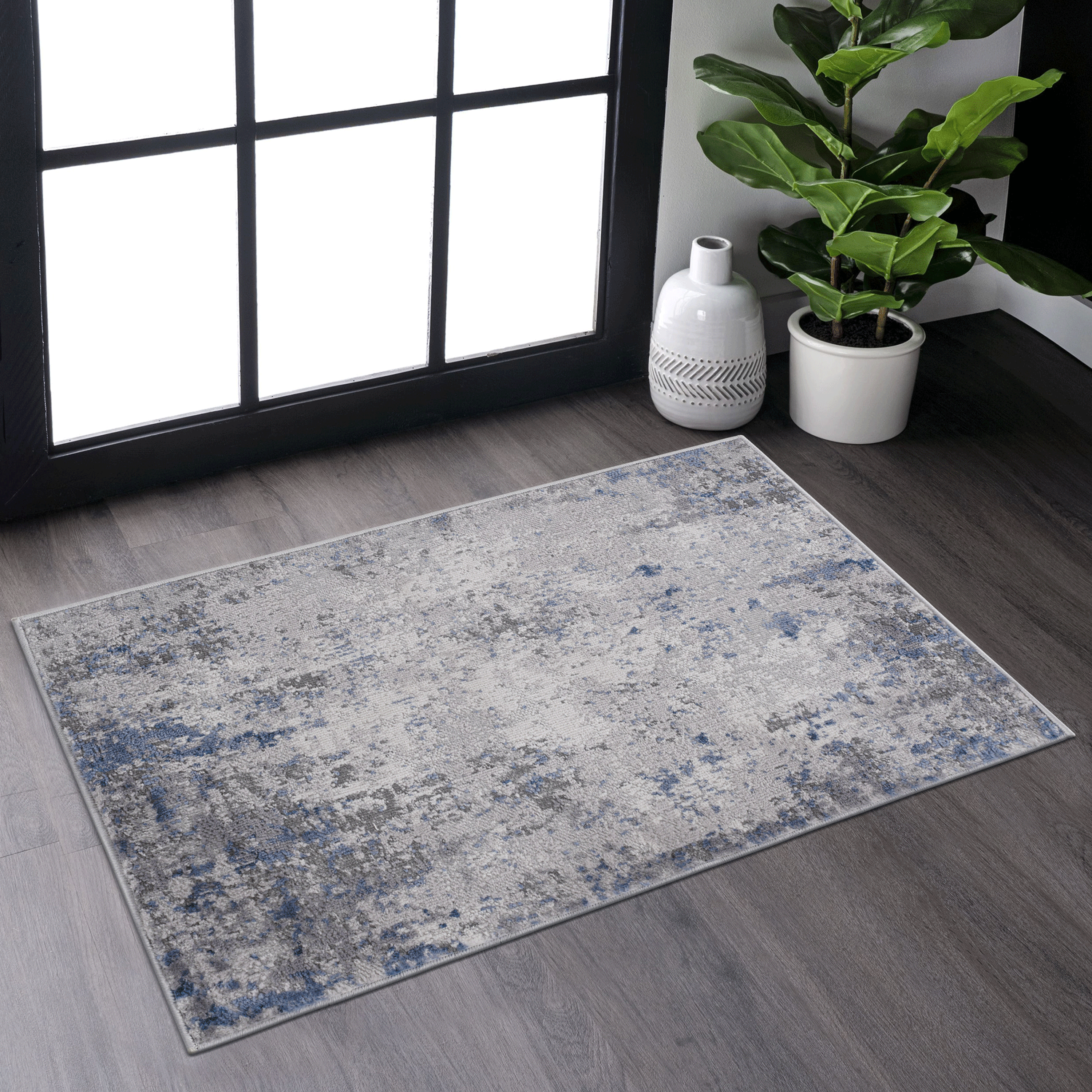 LOOM & LUXE Collection 2X3 Silver/Blue/Abstract Non-Shedding Living Room Bedroom Dining Home Office Stylish and Stain Resistant Area Rug