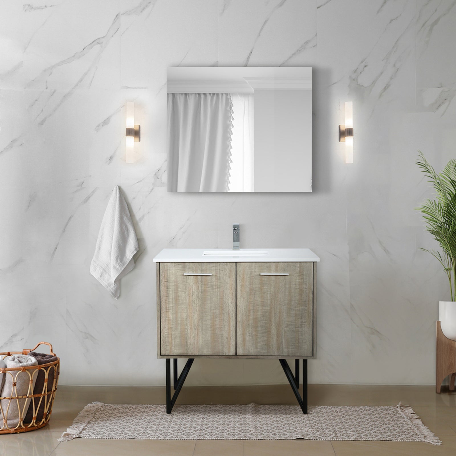 Rustic Acacia Bath Vanity 36 in. W x 20 in. D, Cultured Marble Top and Chrome Faucet Set