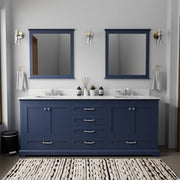Navy Blue Double Bath Vanity 80 in. W x 22 in. D, White Quartz Top, and Faucet Set
