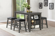 Gray Finish 5pc Counter Height Set Multifunctional Counter Height Table with 4 Stools Black Faux Leather Upholstery Nailhead Trim Dining Room Furniture
