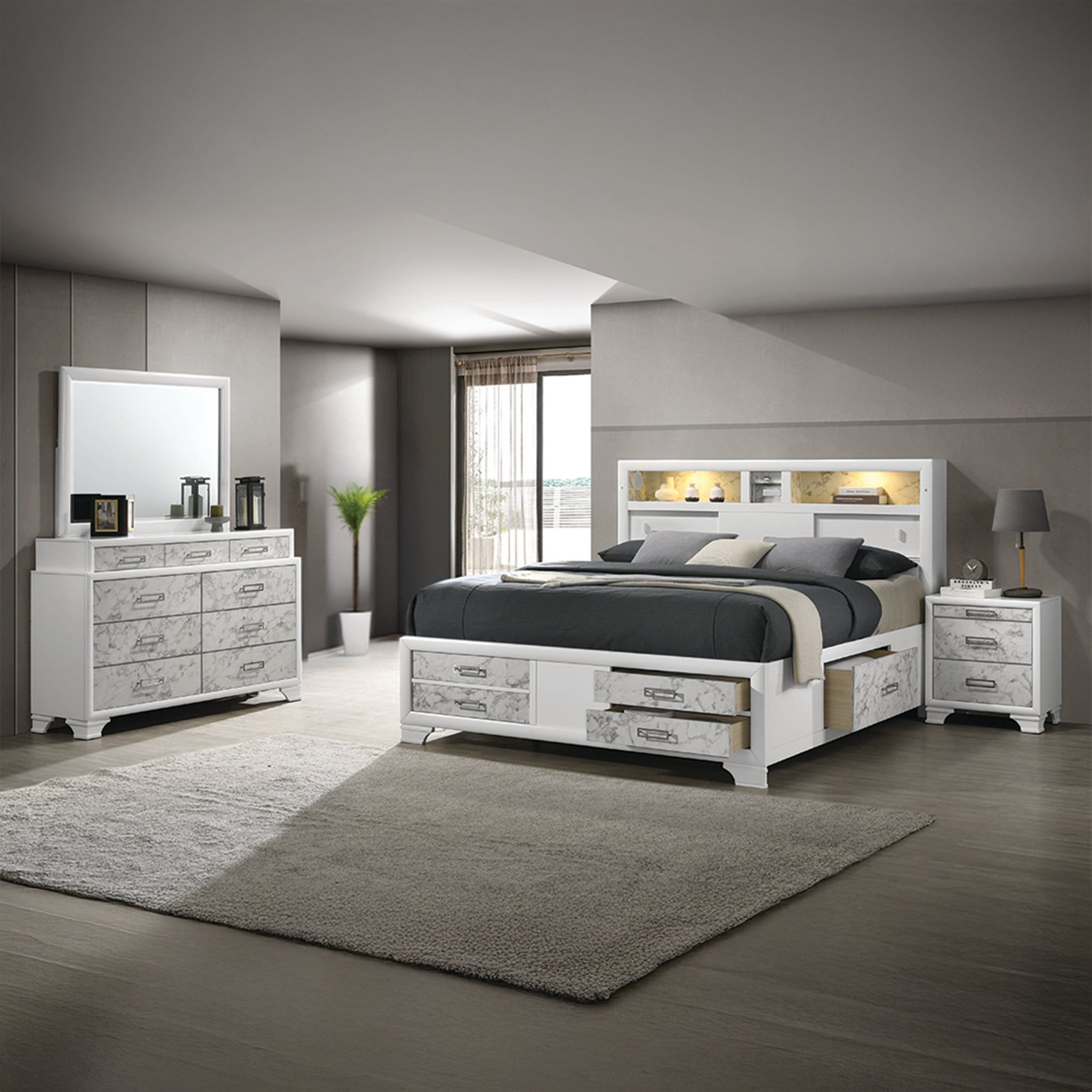 Soul Modern style full 4PC bedroom set made with wood and Drawers in white (NJ INVENTORY)