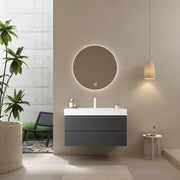 VENO 36' Bathroom Vanity with Undermount Sink, Modern Wall-Mounted Floating Plywood Striped Bathroom Storage Cabinet with 2 Drawers, White Integrated Rectangular Basin without Faucet, Gray Color