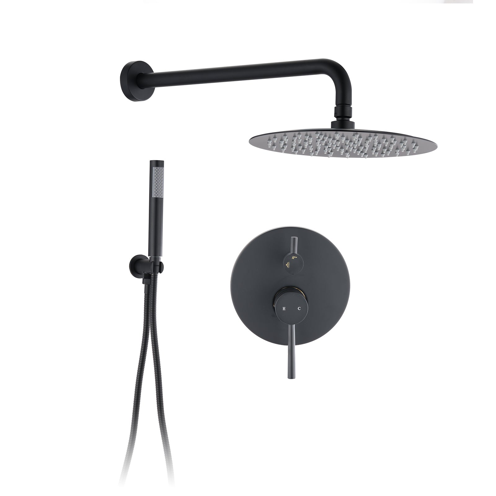 Wall Mounted Round Shower Combo Set with 10' Rain Shower head and Handheld Shower Head Set with Pressure Balancing Valve
