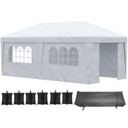 Outsunny 10' x 19.5' Pop Up Canopy Tent with Sidewalls, Height Adjustable Large Party Tent Event Shelter with Leg Weight Bags, Double Doors and Wheeled Carry Bag for Garden, Patio, White