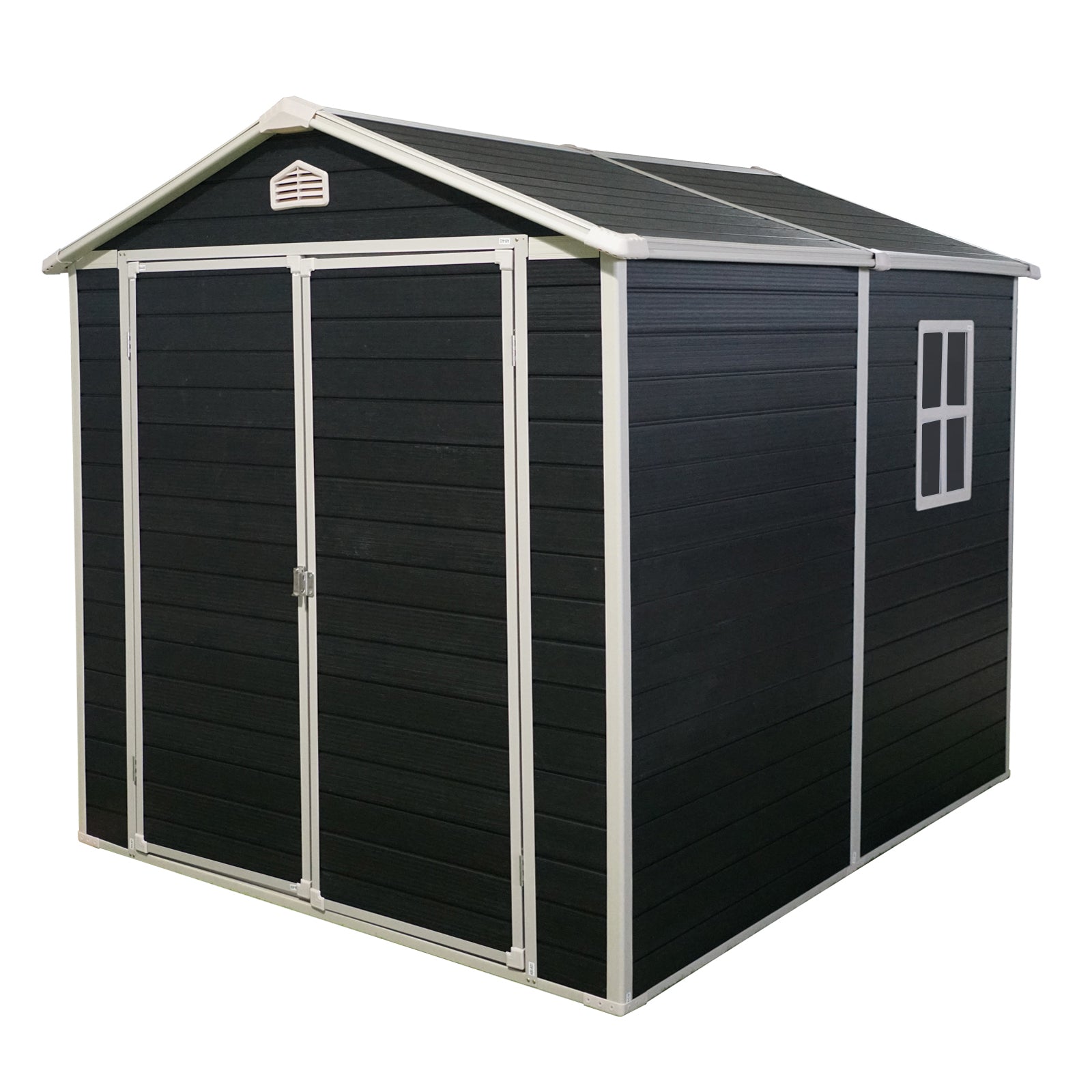 Resin Outdoor Storage Shed Kit with Double Doors and Air Vents, Black, Polypropylene, 6 ft x 8 ft