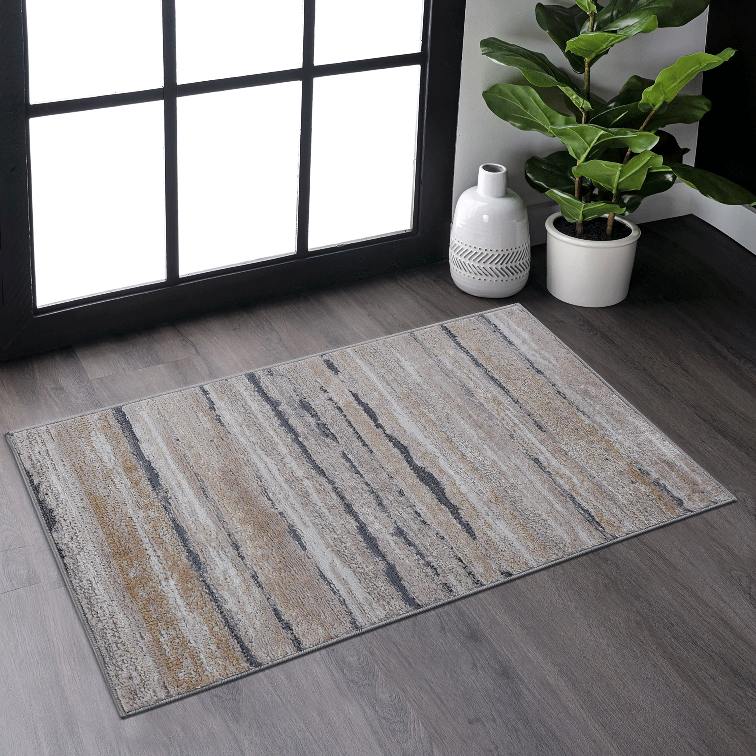LOOM & LUXE Collection 2X3 Ivory/Blue /Striped Non-Shedding Living Room Bedroom Dining Home Office Stylish and Stain Resistant Area Rug