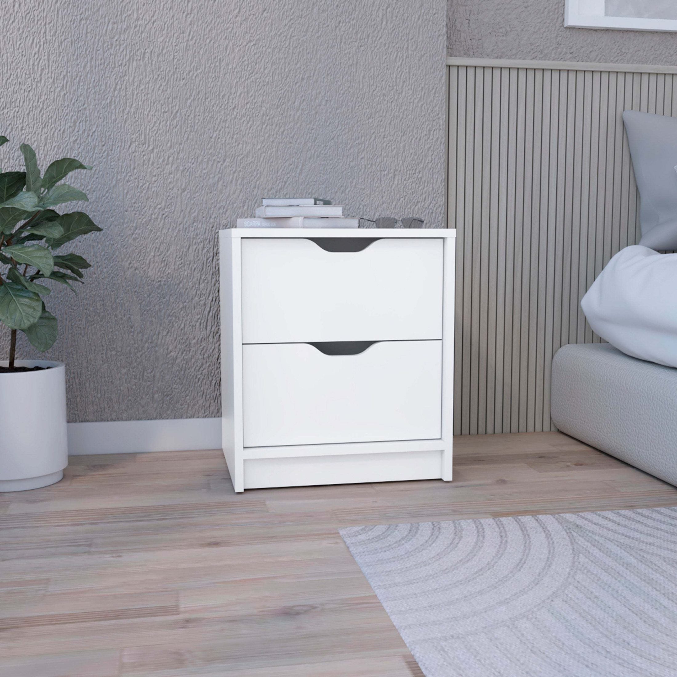 Double Drawer Nightstand 19'H, Bedside Table, White