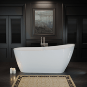 55'' Acrylic Freestanding Bathtub, Stand Alone Bath Tub with Toe-Tap Chrome Drain and Classic Slotted Overflow, cUPC Certified, Glossy White 25A04-55