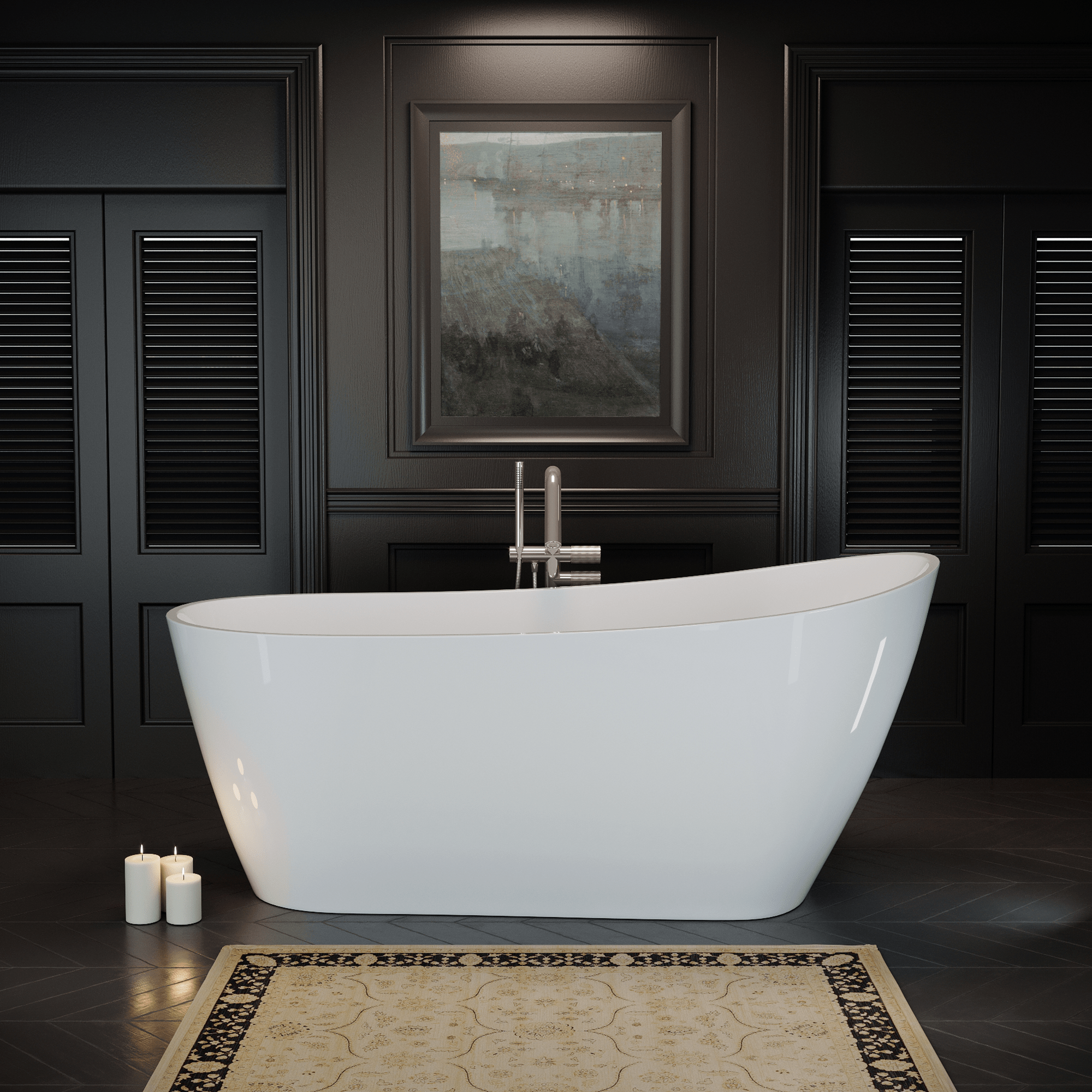 55'' Acrylic Freestanding Bathtub, Stand Alone Bath Tub with Toe-Tap Chrome Drain and Classic Slotted Overflow, cUPC Certified, Glossy White 25A04-55