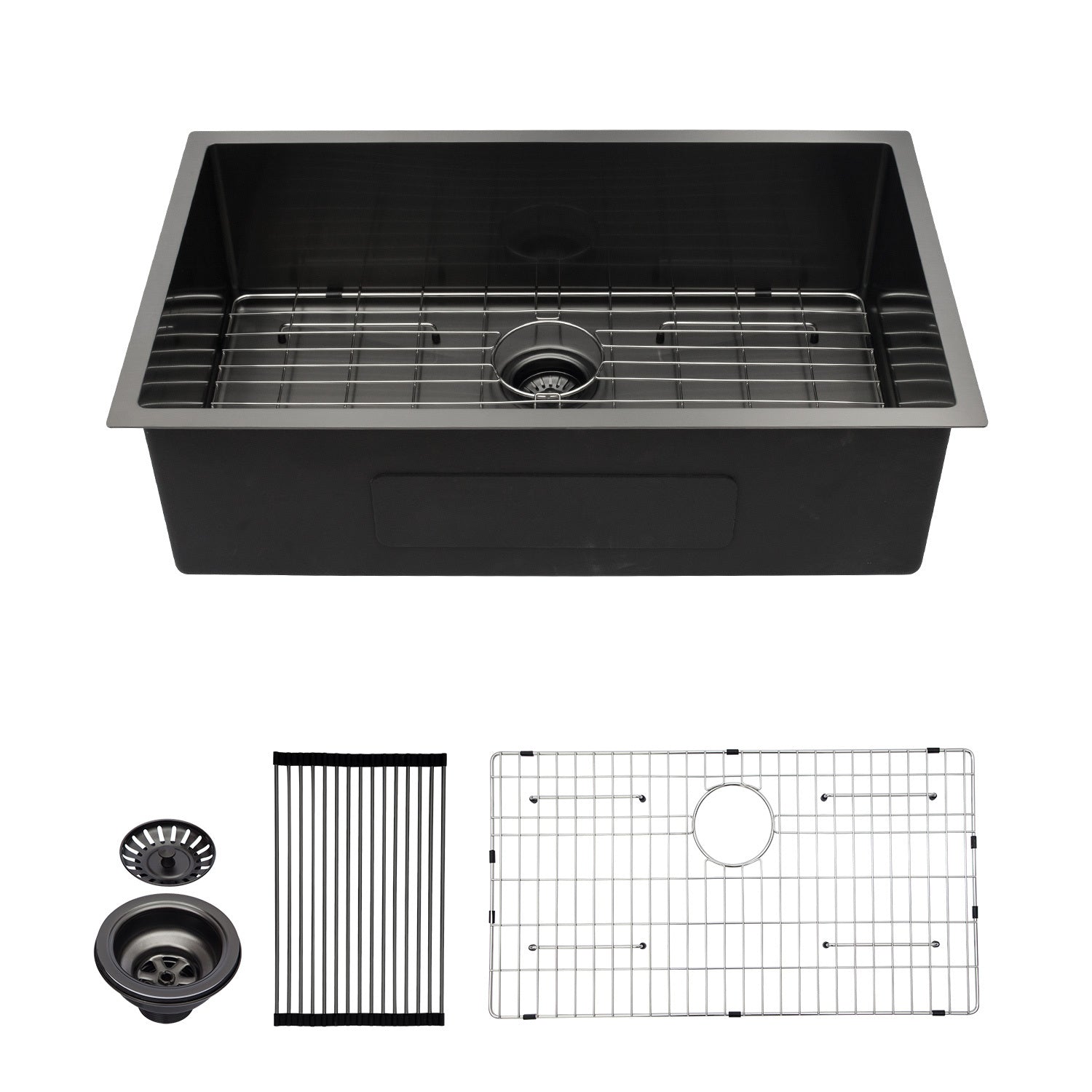 Gunmetal Black Kitchen Sink 33x19x10 Inch Undermount Single Bowl Basin, 16 Gauge Stainless Steel