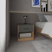 Alder 19.7' High One Drawer Nightstand Side Table end Table with Open Shelf for Bedroom, Home Office, Living Room Natural Oak - Matt Gray