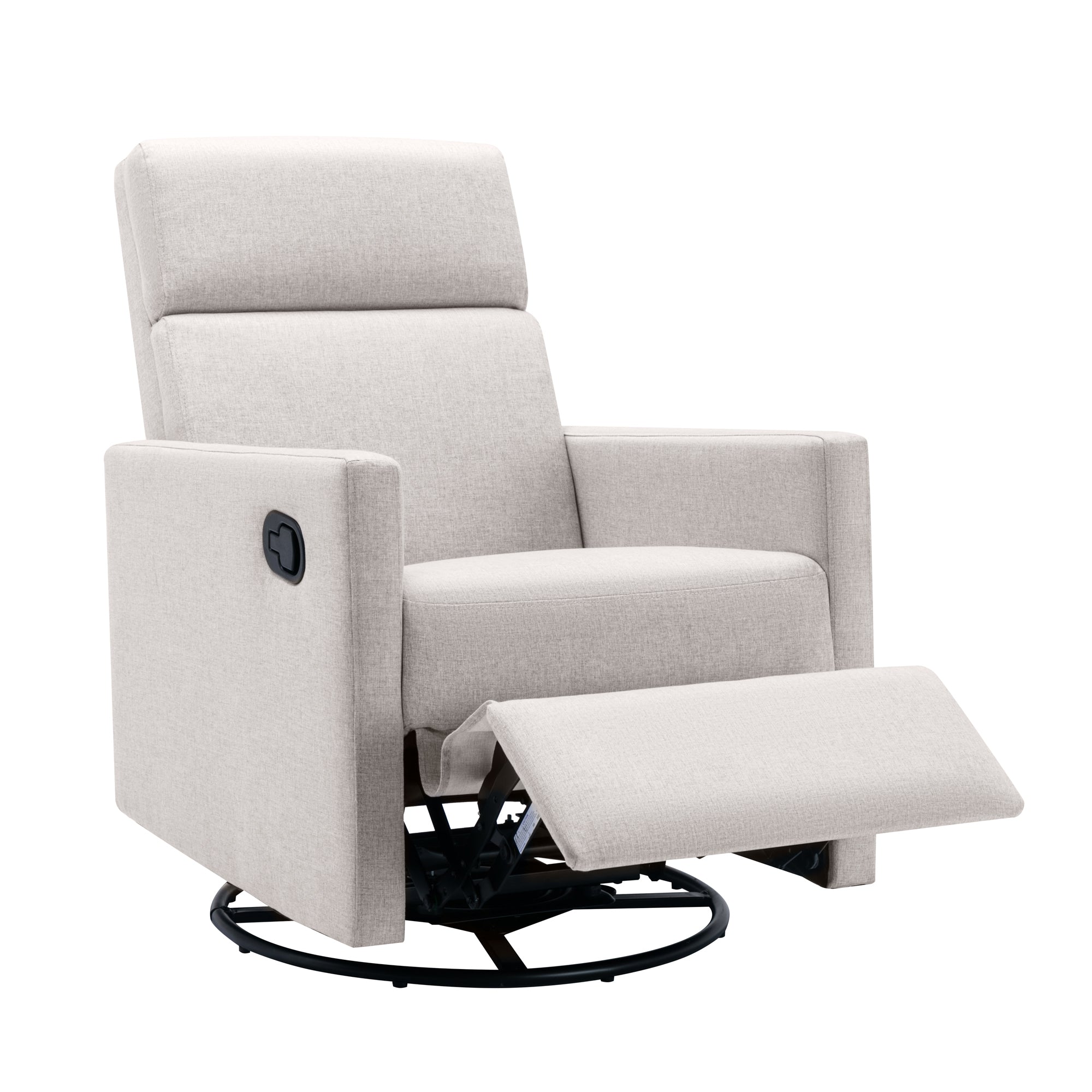 Modern Upholstered Rocker Nursery Chair with Plush Seating, Tan Linen, Swivel Recliner