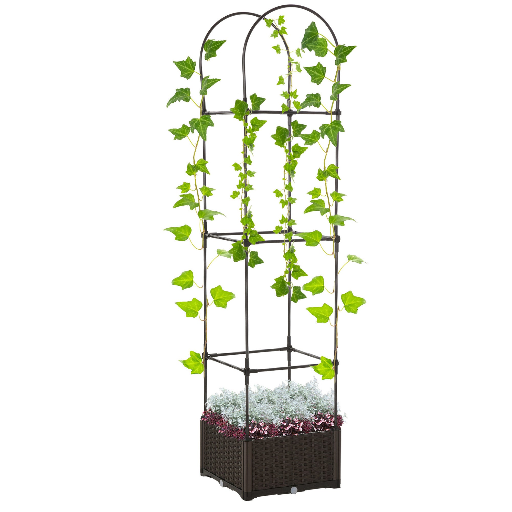 Outsunny Raised Garden Bed with Trellis, Self-Watering Planter Box, 69.7' Tomato Planters for Climbing Plants Vegetable Vine Flowers