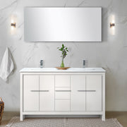 White Double Bath Vanity 60 in. W x 20 in. D, White Quartz Top and Chrome Faucet Set