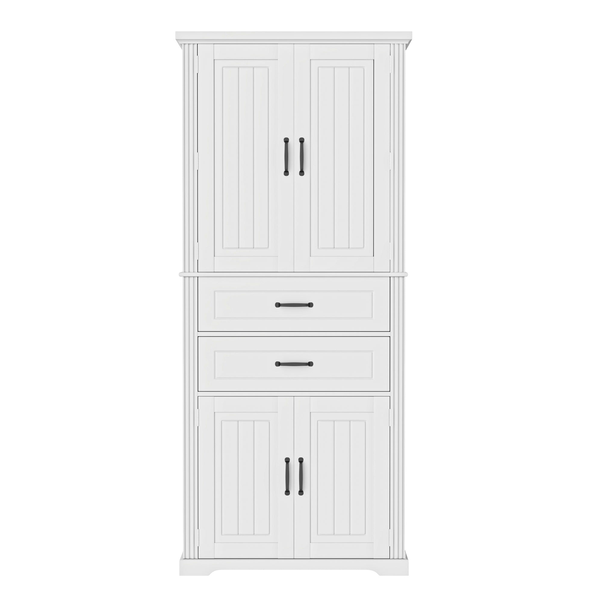Elegant Multi-Functional Storage Cabinet with Slide Rail Drawers, Adjustable Shelves, White MDF, 72.5 Inches