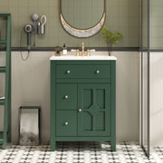24' Modern Bathroom Vanity with Ceramic Basin, Restroom Basin Cabinet with 2 Drawers, Small Bathroom Cabinet with Soft-Closing Door