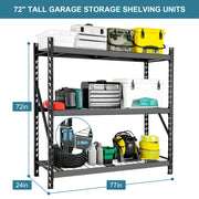 Garage Shelving Heavy Duty 72'H*77'W Garage Storage Shelves 6000LBS Heavy Duty Shelving Adjustable 3 Tier Metal Shelving for Garage Storage Shelving Industrial Shelving Storage Rack, Black