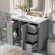 Modern Gray Bathroom Vanity with Ceramic Sink Combo – 36x18.3x34.1 inches, 4 Drawers and 1 Door, Versatile Storage, Adjustable Shelf, Solid Wood Frame, MDF(Old SKU:SV000016AAE-1)