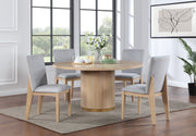 Caspian 5 Piece 59' Round Oak Finish Dining Table Set with Gray Chairs