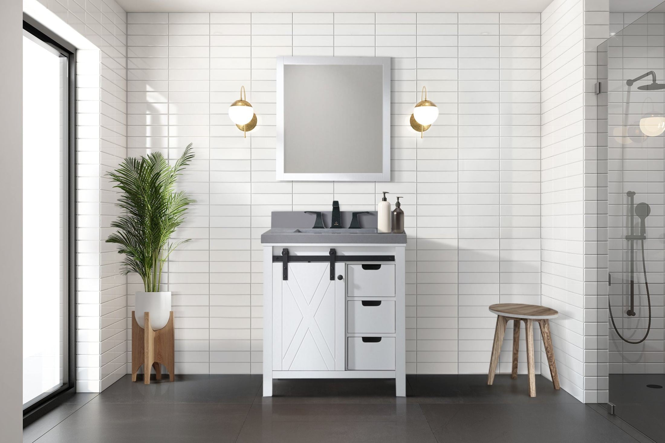 White Bath Vanity 30 in. W x 22 in. D, with Grey Quartz Countertop