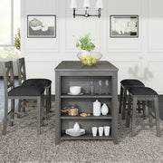 TOPMAX 5 Pieces Counter Height Rustic Farmhouse Dining Room Wooden Bar Table Set with 2 stools and 2 Chairs, Gray