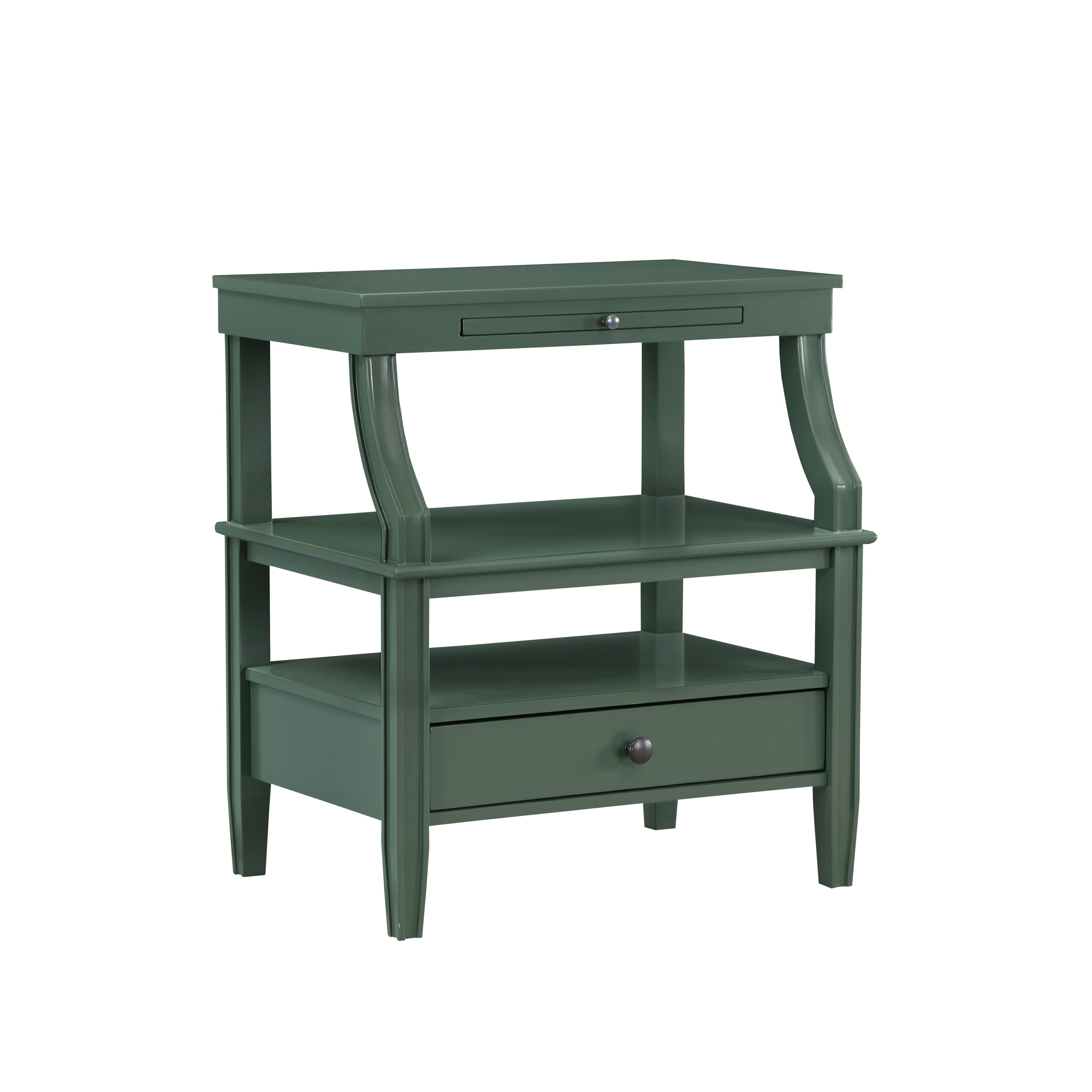 Newland Vintage Green Storage Nightstand with Drawer and Pull-Out Tray in Antique Green Wood Finish
