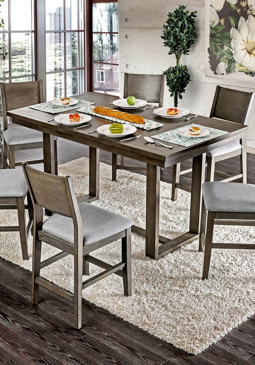 Contemporary Gray 1pc Counter Height Dining Table Solid wood Center Support Beam Table Dining Room Furniture