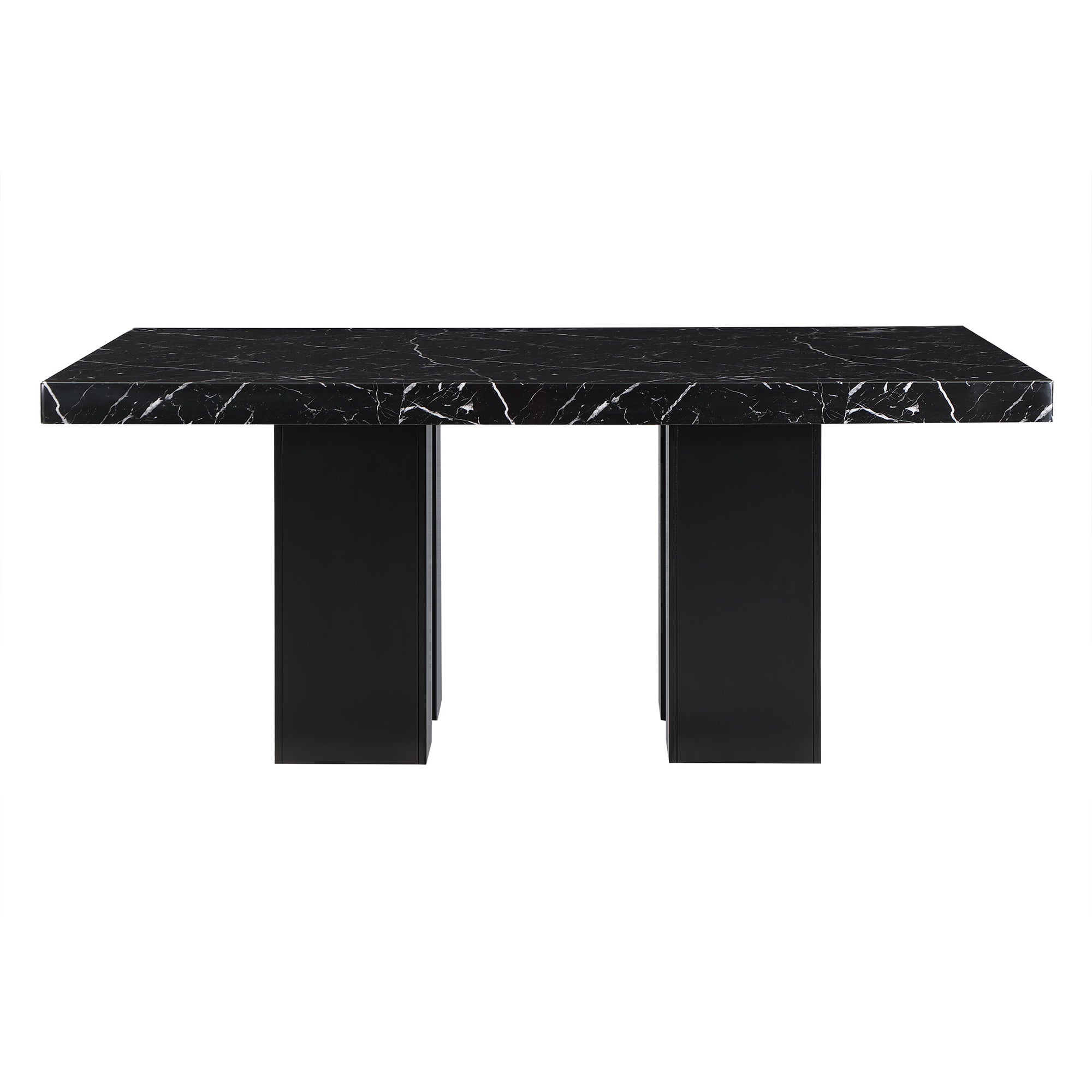 JHOANNA Transitional Dining Table with Extra Thick Top and Double Pedestal Base in Black Finish