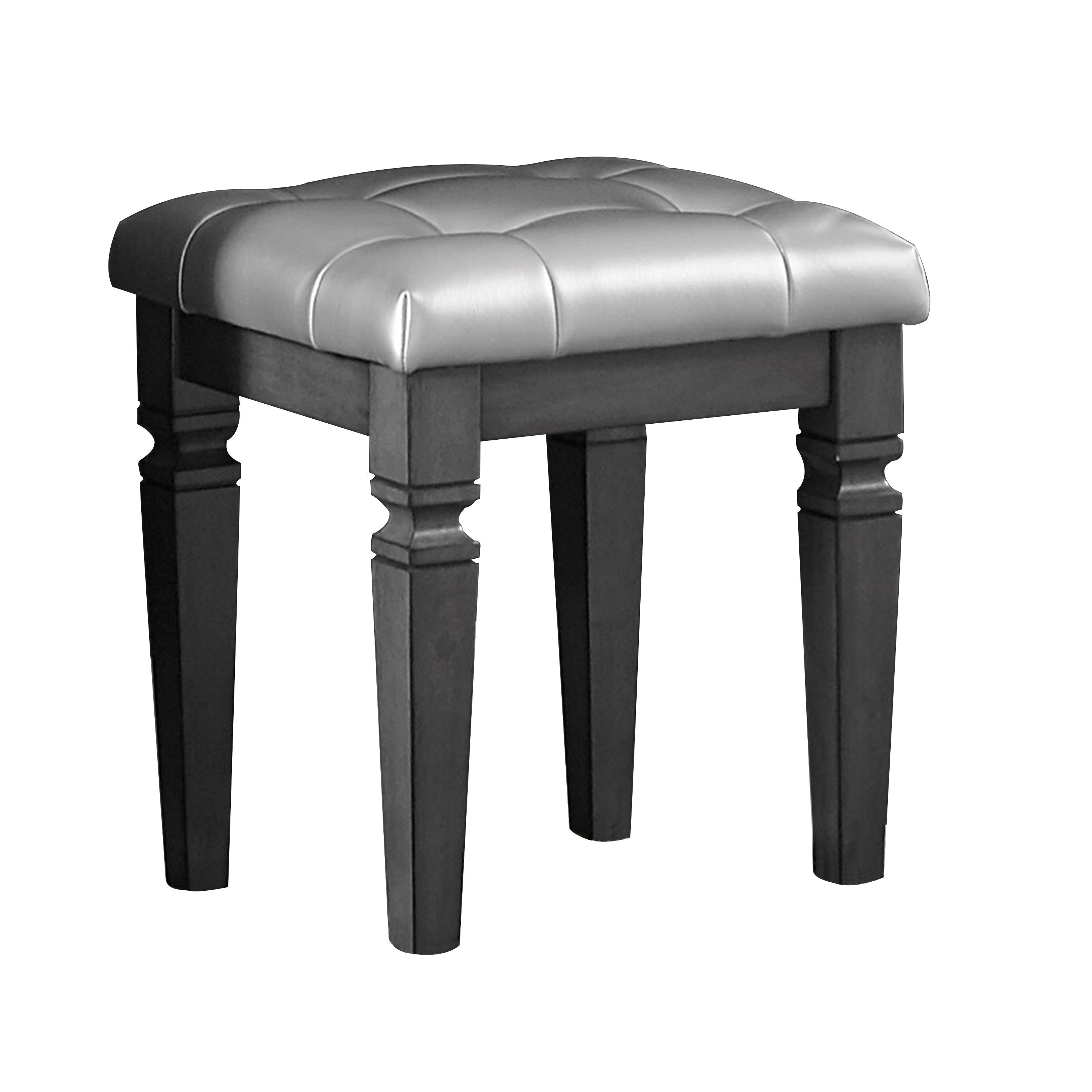 Modern Glam Bedroom Furniture 1pc Vanity Stool Luxury Gray Finish Faux Leather Tufted Seat Foam Cushion