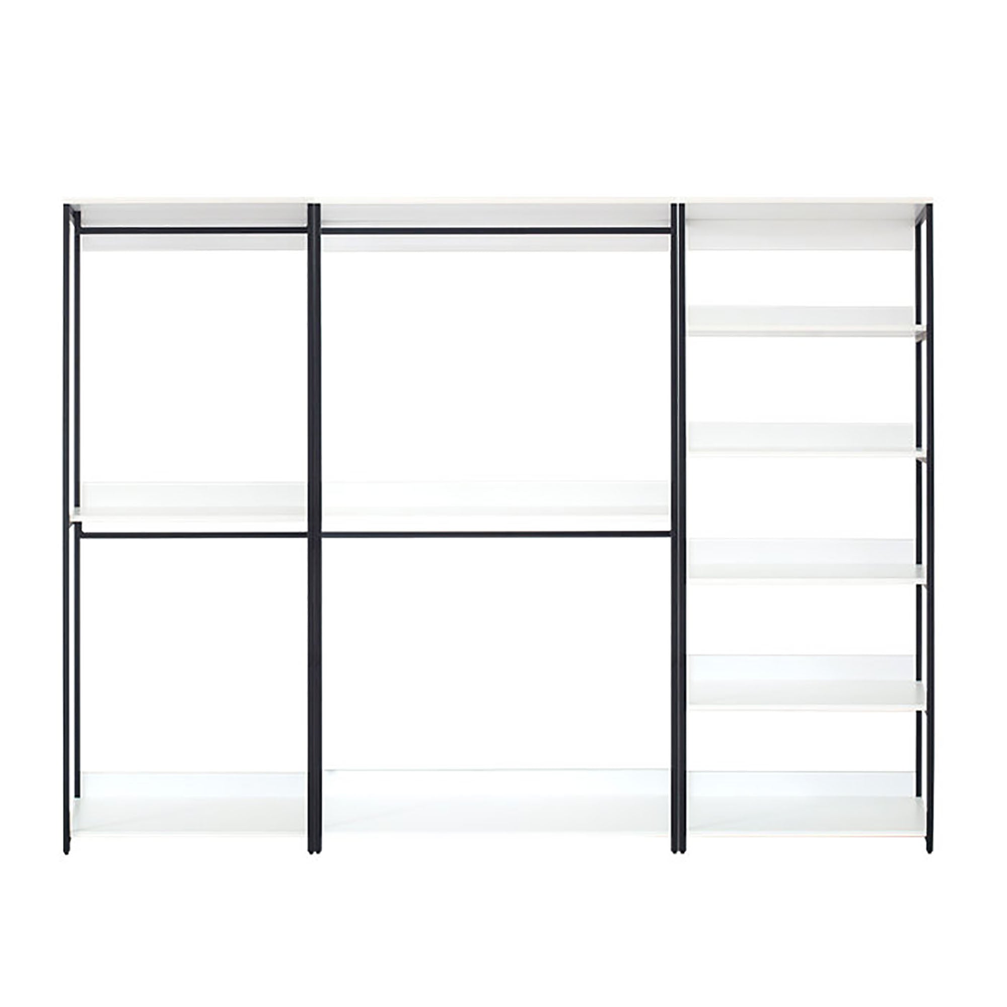 Fiona Freestanding 3 Tower System Walk-in Closet with 7-Shelf Wood and Metal Frame in White, 111 in. W