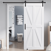 CRAZY ELF 32' x 80' Star Style Real Primed Door Slab + 6.6FT Barn Door Sliding Hardware + Adjustable Floor Guider + Pull Handle, DIY Unfinished Paneled Door, Modern Interior Barn Door, Moisture-proof