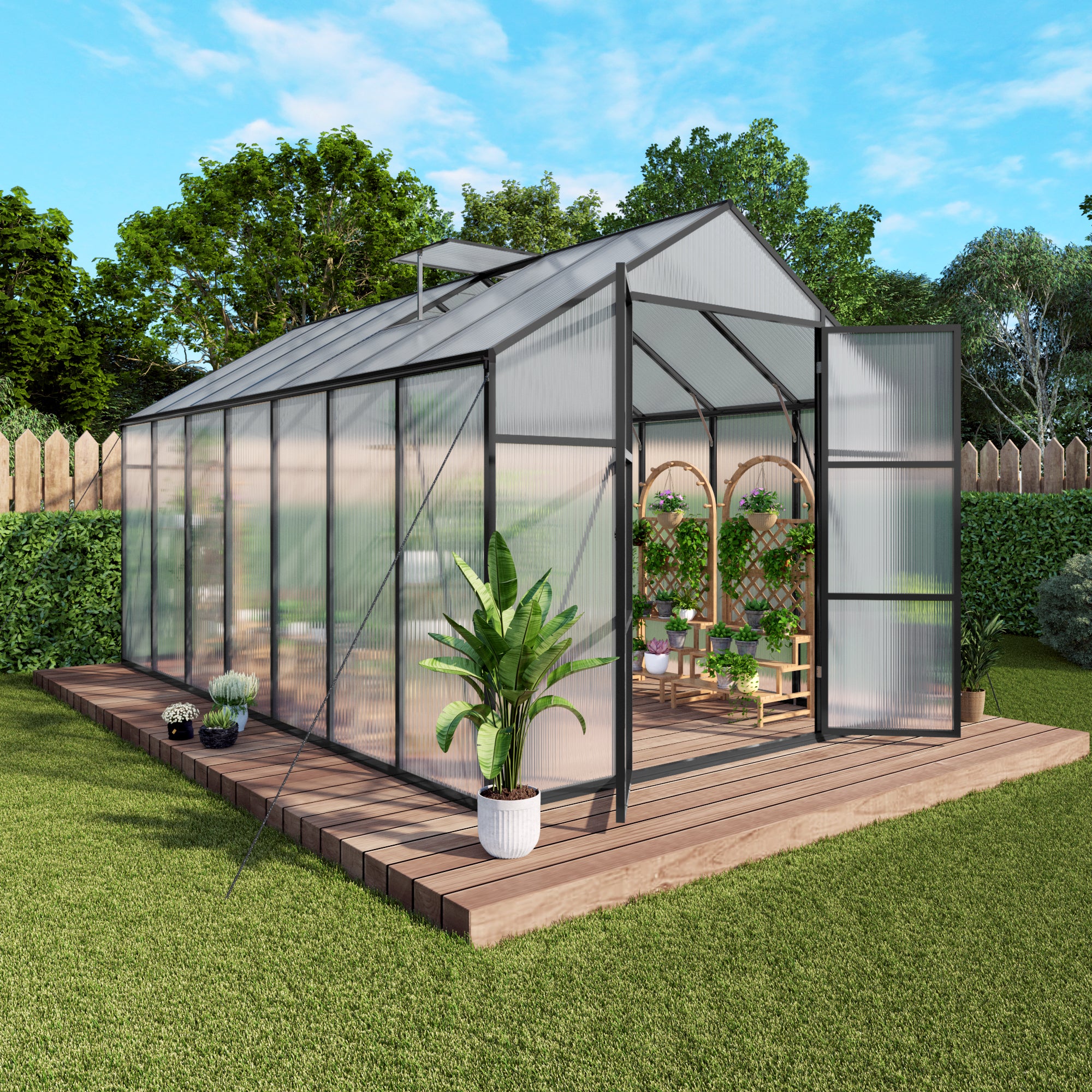 Newly marketed Gain height windproofaluminum greenhouse 8x14 FT Polycarbonate Greenhouse Raised Base and Anchor Aluminum Heavy Duty Walk-in Greenhouses for Outdoor Backyard in All Season
