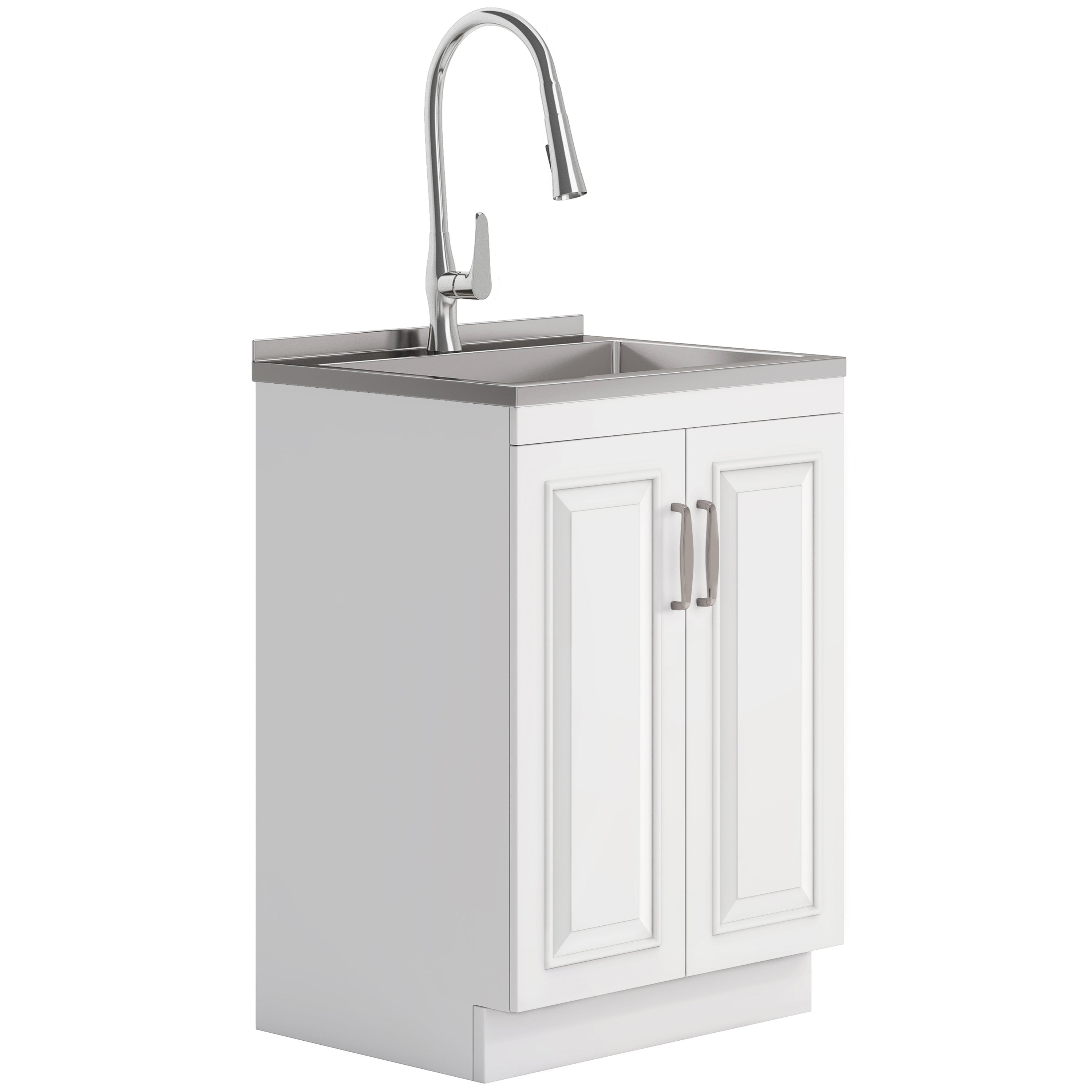 Darwin - Deluxe 24' Laundry Cabinet with Pull-out Faucet and Stainless Steel Sink - White