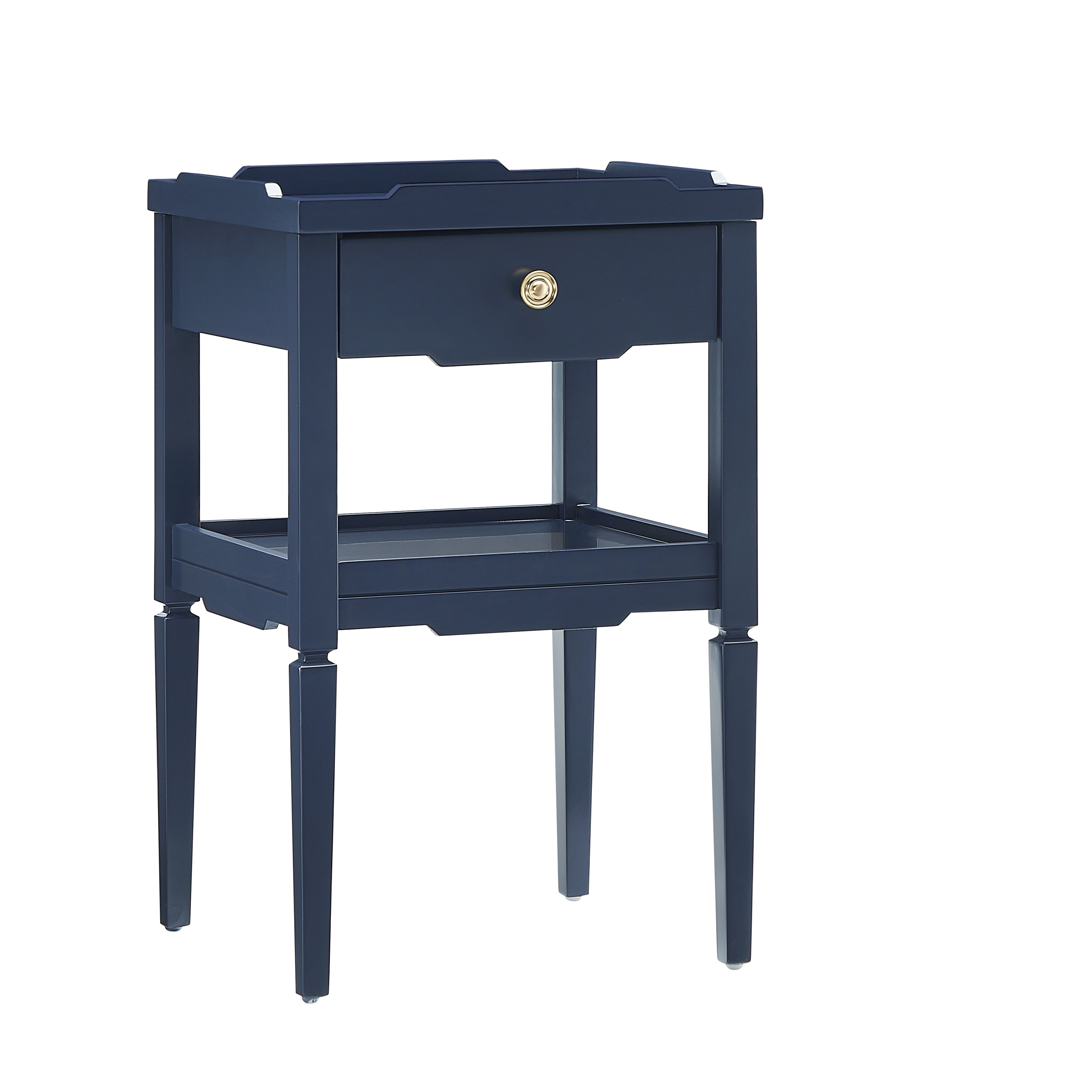 Foley Midnight Blue 1-Drawer Nightstand with Gold Pull, Solid Wood and MDF Construction, 16x16x26.25 Inches