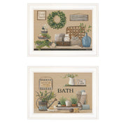 'Bath Time' 2-Piece Vignette By Pam Britton, Ready to Hang Framed Print, White Frame