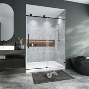 56'-60' W X 76' H Frameless Sliding Shower Door, Bathroom Shower Glass Door, 1/4' (6mm) Thick SGCC Tempered Glass Door, Stainless Steel Hardware, Adjustable Bumper, Matte Black