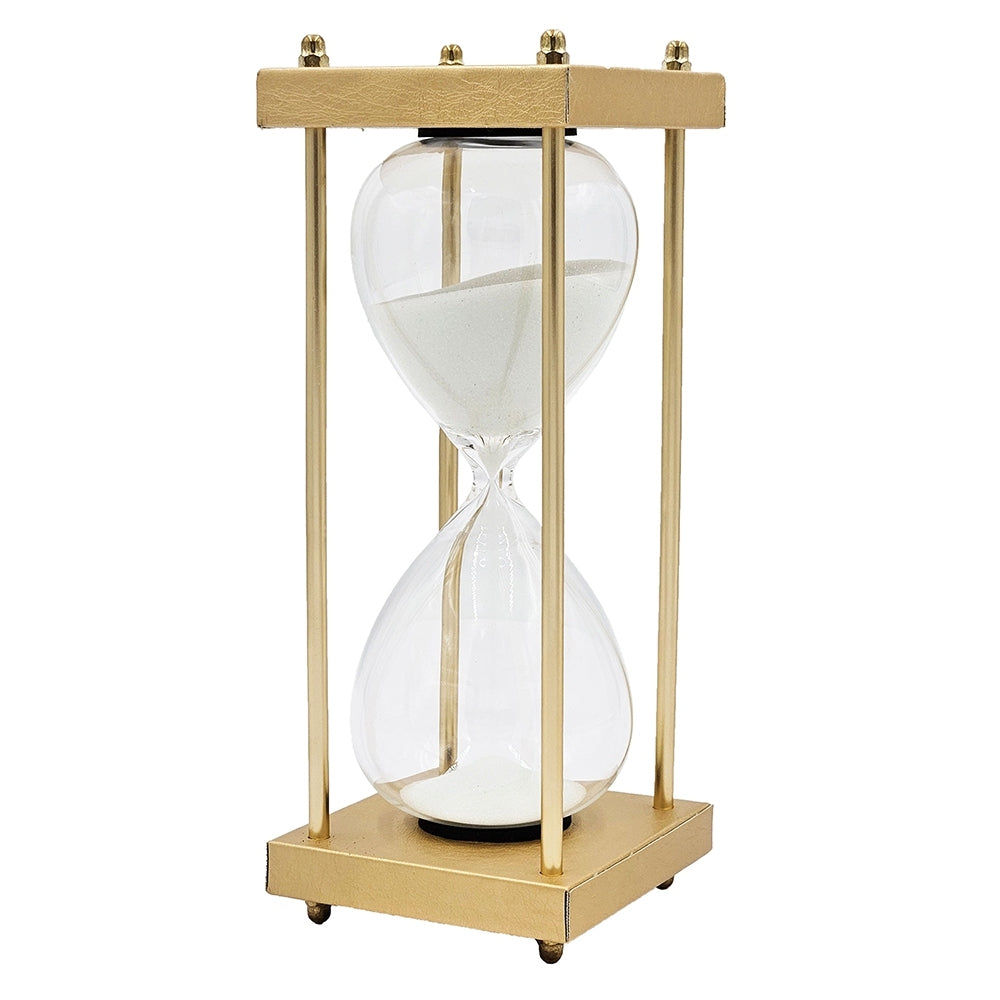 10' Papin Natural 30-Minute Hourglass, Framed with an Metal stand, Gold&White
