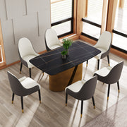 63 'Modern Artificial Stone Curved Black Panel Bronze Iron Metal Legs-Can Accommodate 6-8 People