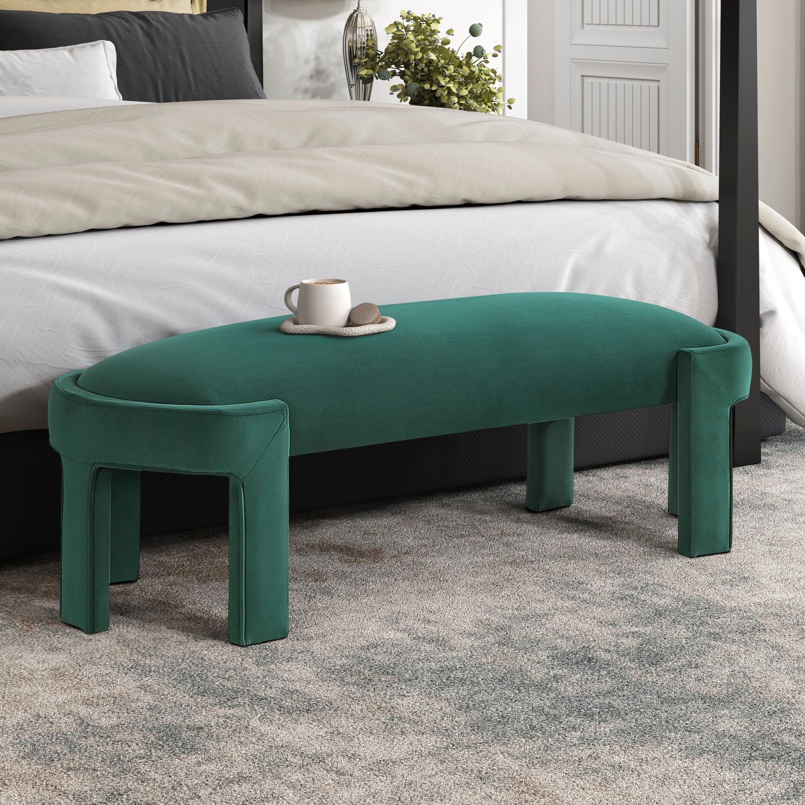 Stylish Upholstered Bench Green Velvet Fabric Foam Cushioned Seat Luxurious Comfort Home Furniture 1pc Durable Plywood Frame Entryway Bench