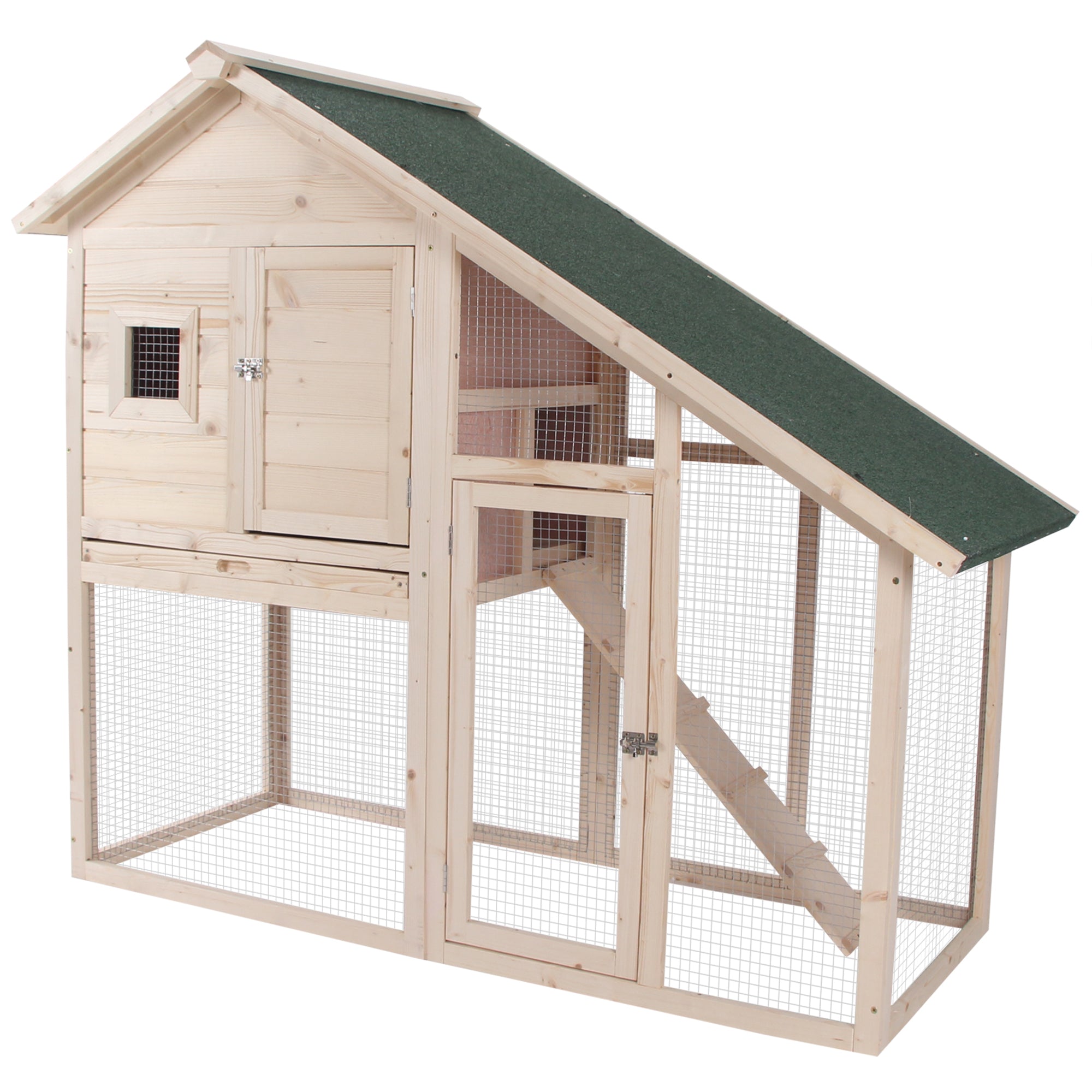 PawHut 55'L 2-Tier Wooden Rabbit Hutch Bunny Cage Small Animal House with Ramp, Waterproof Roof, Removable Tray and Outdoor Run