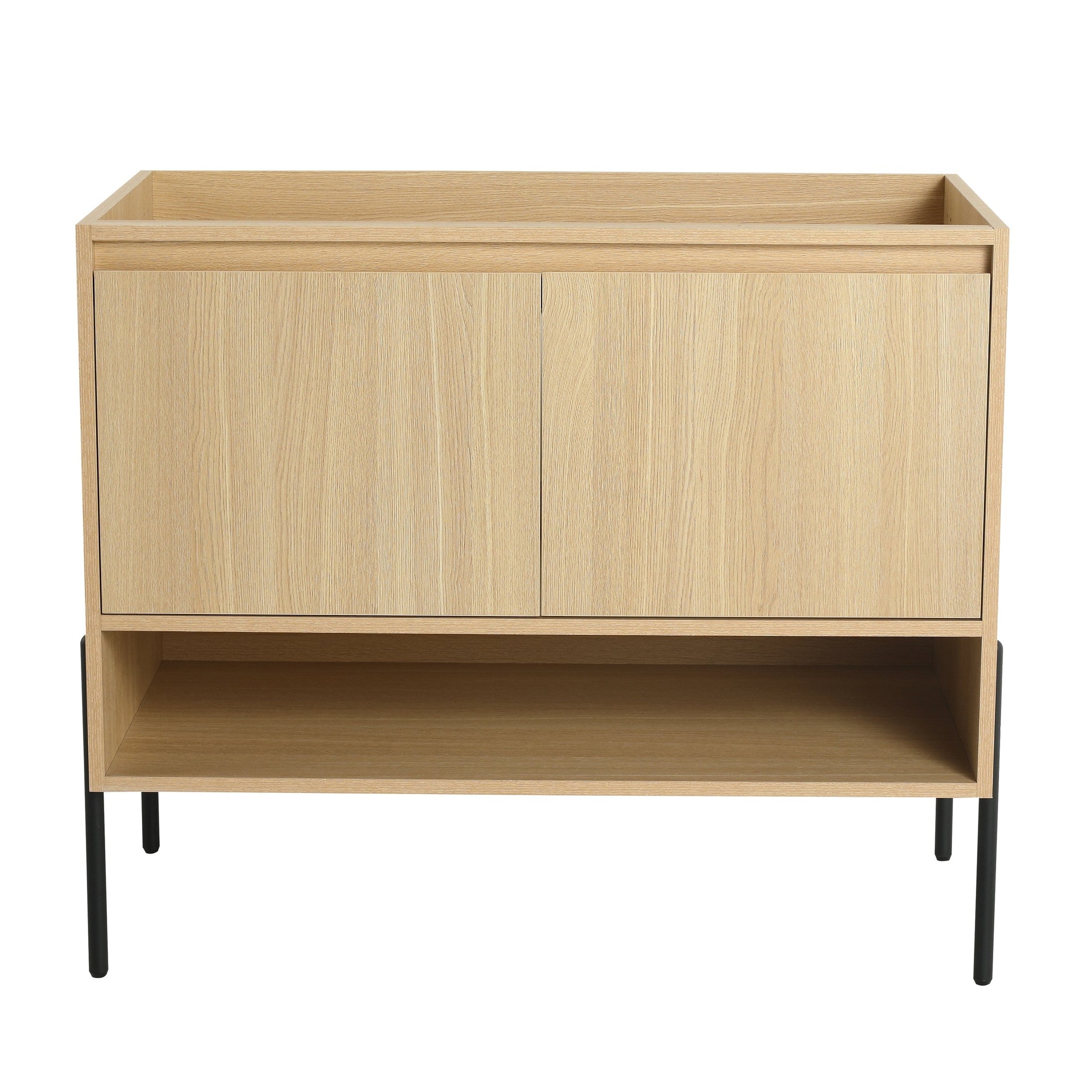 Minimalist 36' Freestanding Bathroom Vanity with 2 Soft-Close Cabinet Doors in Oak Finish, Engineered Wood