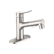 Bathroom Sink Faucet with Pull Out Sprayer, Single Handle Modern Bathroom Basin Faucet with Pop-up Sink Drain Stopper & Deck Plate,Brushed Nickel