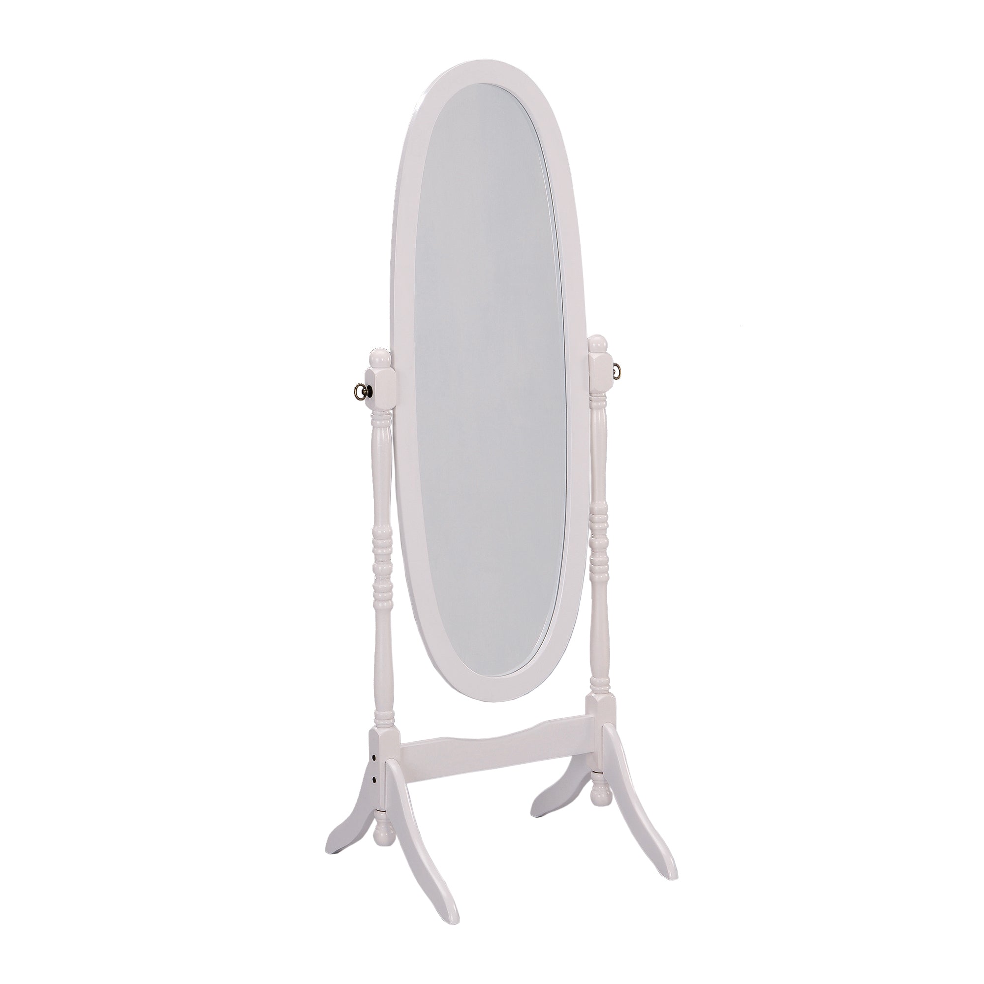 59.25' Tall Standing Wooden Floor Mirror with White finish, Oval Shape