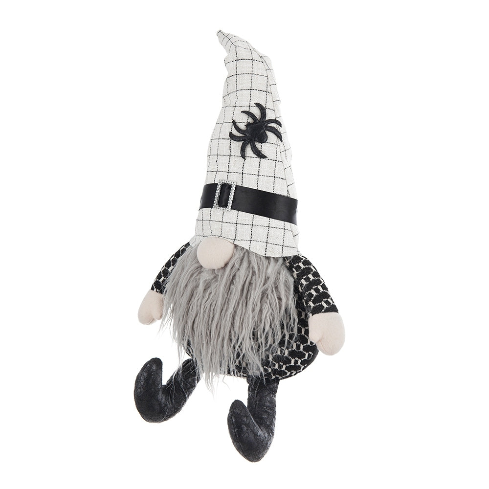 10.2x5.5x23.5' Fabric Sitting Gnome with White Hat Spider, for Halloween Decor