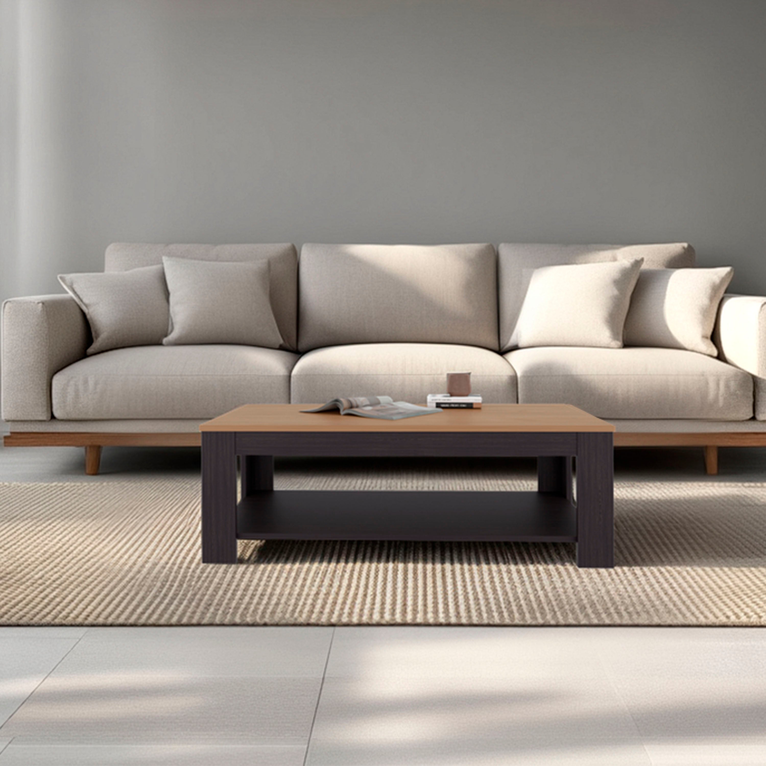 Coffee Table 16.2' H, 1 Shelf, Black Wengue / Natural Oak - Living Room