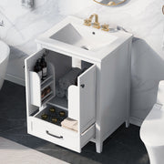 24' Bathroom Vanity with Sink, Bathroom Vanity Cabinet with One Drawer and Doors, Solid Wood and MDF, White